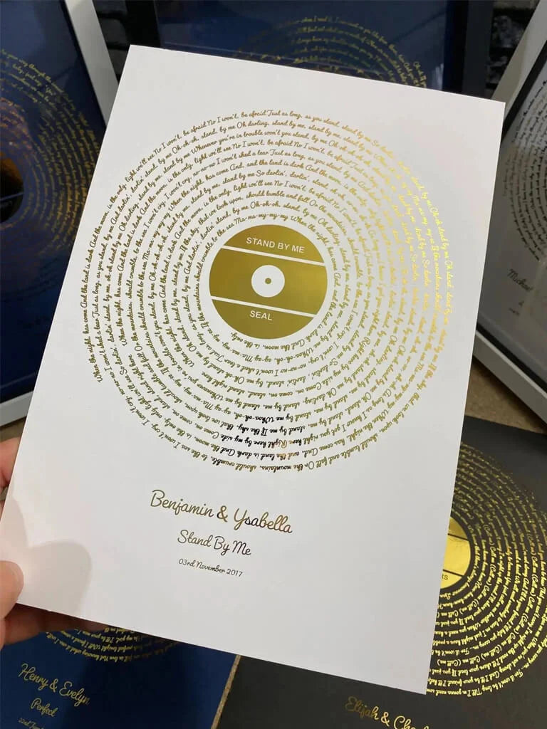 Song Lyrics Prints in Gold - Favourite Song Framed