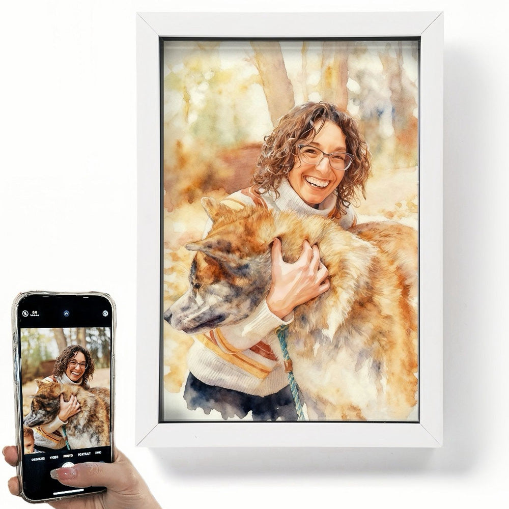 Pet & Family Portrait From Photo - Custom Watercolour Art Gift