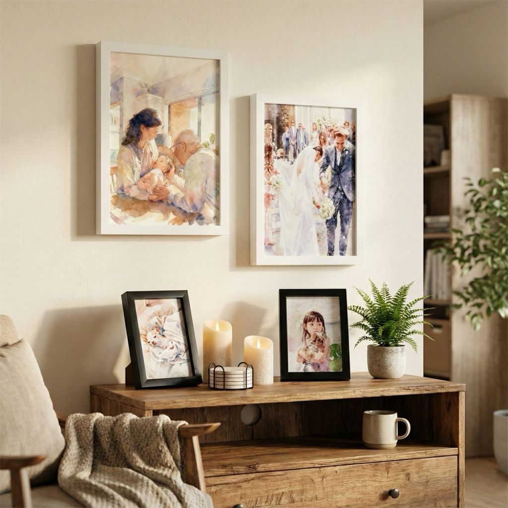 Pet & Family Portrait From Photo - Custom Watercolour Art Gift