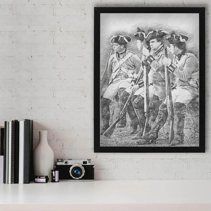 Custom pencil portrait drawing from photo, historical scene, framed in black, unique personalised gift designed in the UK
