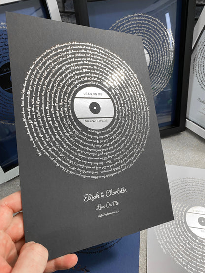 Personalised Song Lyrics Print in Silver Foil